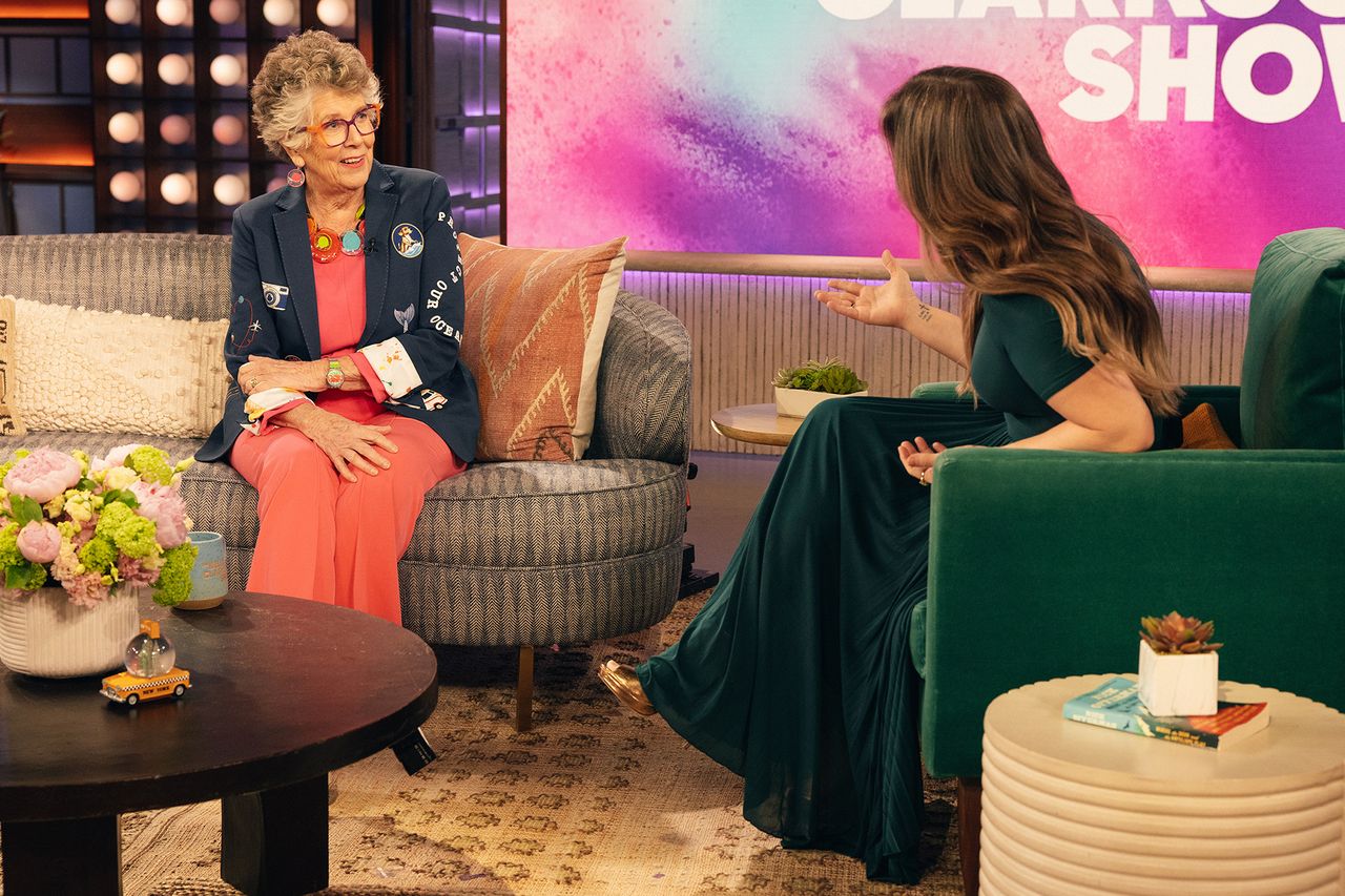 Prue Leith sitting on a talk show set engaging in conversation with the host Prue Leith and Kelly ClarksonCredit: Weiss Eubanks/NBC