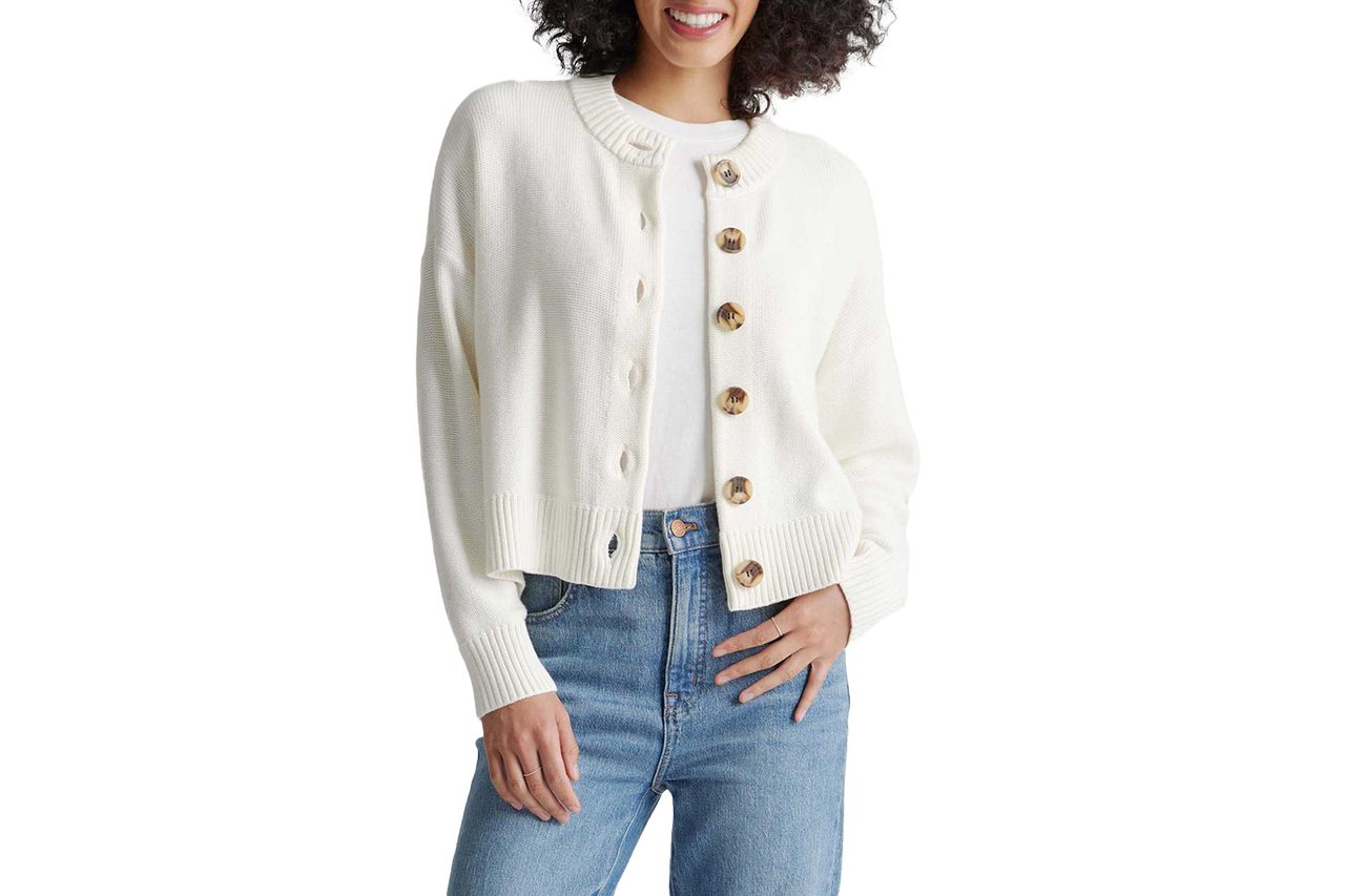 100% Organic Cotton Cropped Cardigan Credit: Quince