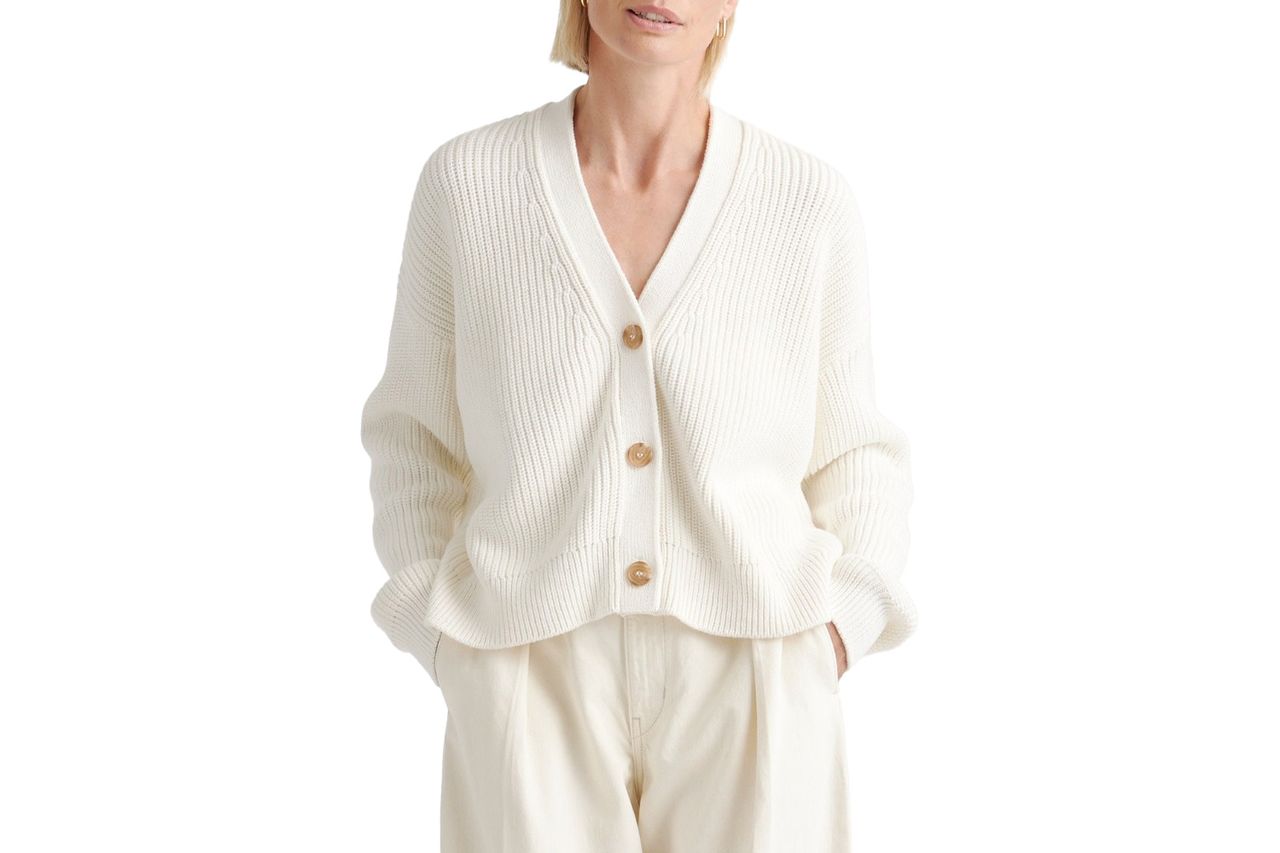 100% Organic Cotton Fisherman Boxy Cropped Cardigan Credit: Quince