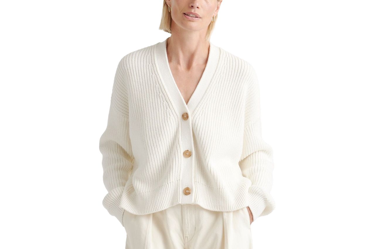 Quince 100% Organic Cotton Fisherman Boxy Cropped Cardigan Credit: Quince