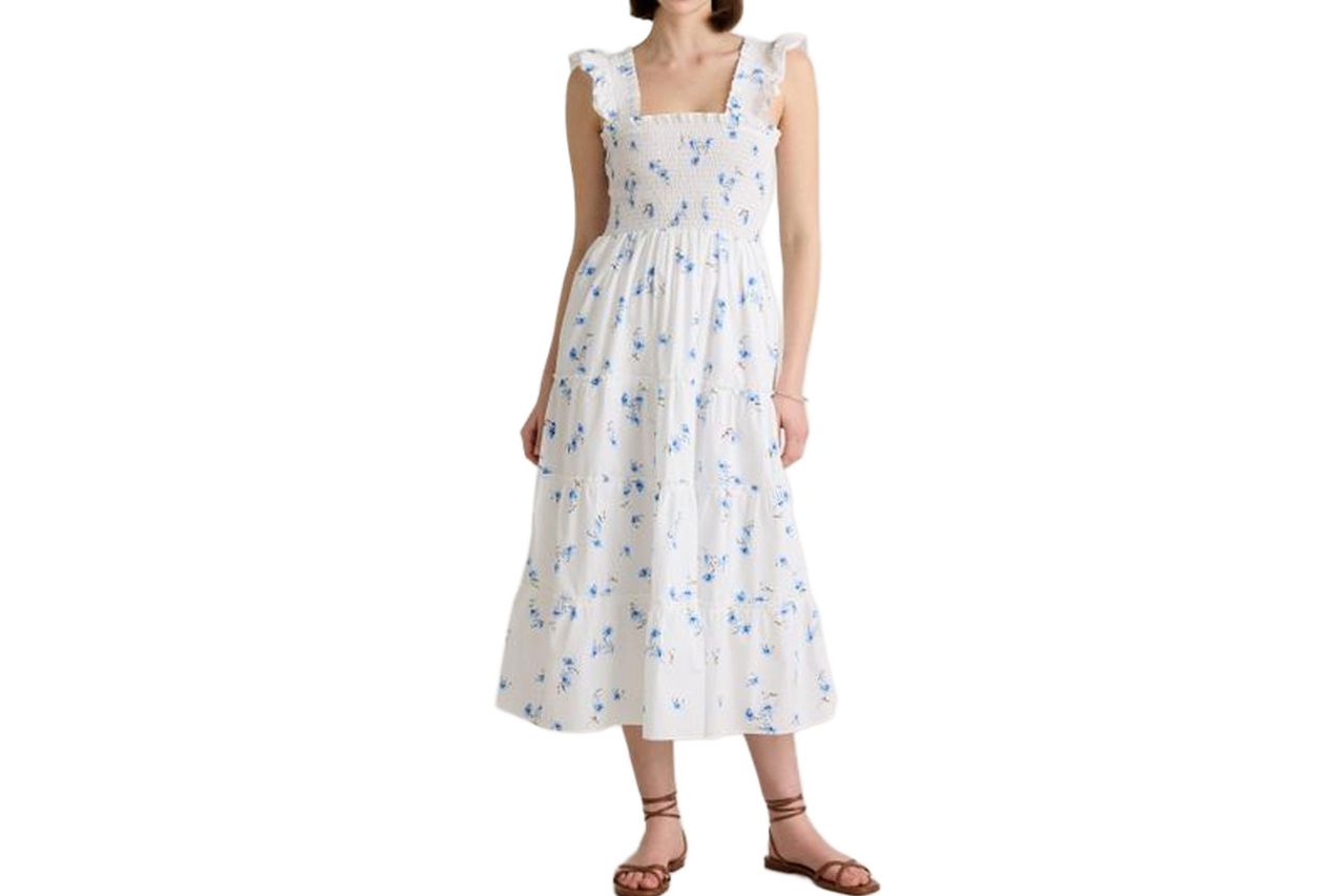 Quince 100% Organic Cotton Poplin Smocked Midi Dress Credit: Quince
