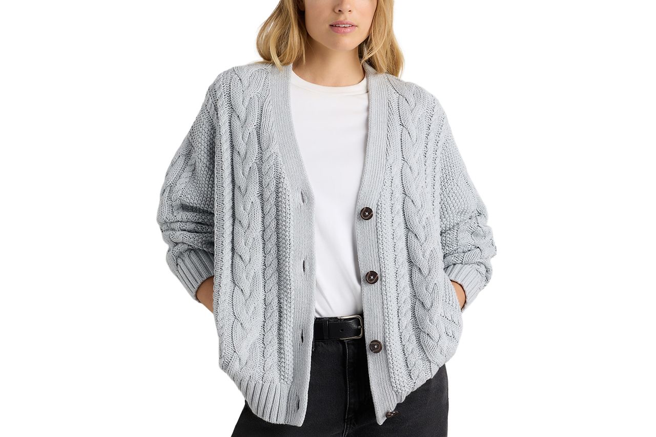 Quince 100% Organic Cotton Oversized Cable Cardigan Credit: Quince