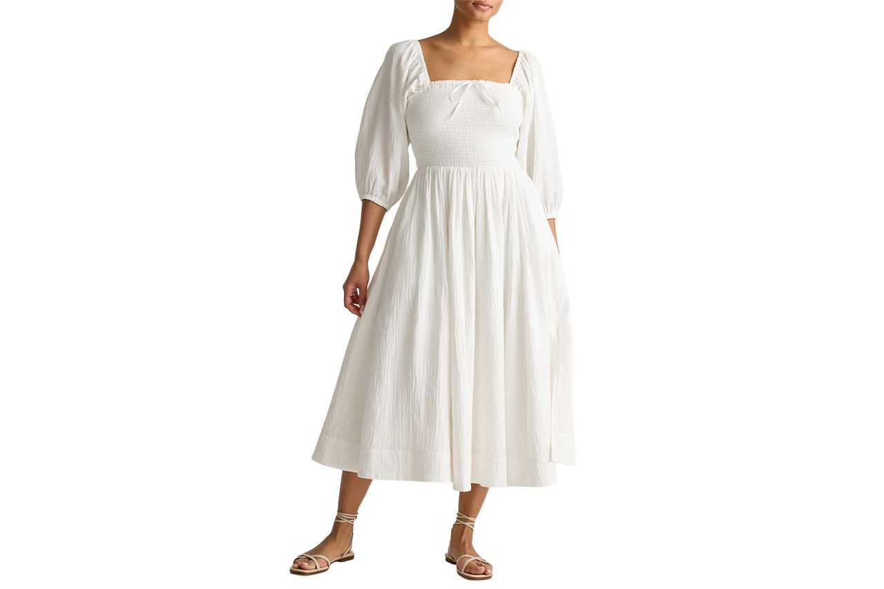 Organic Cotton Gauze Smocked Square Neck Midi Dress Credit: Quince