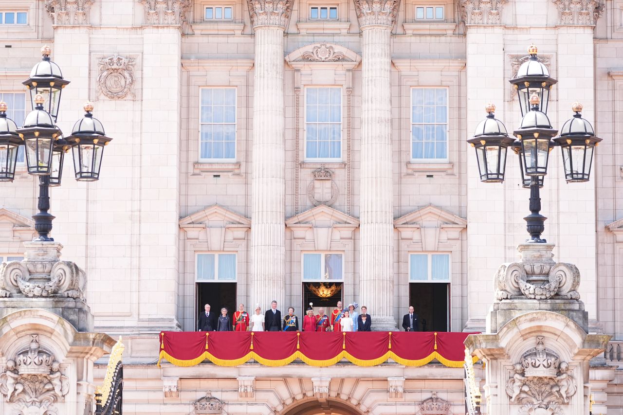 Members of the Royal Family (left to right) the Duke of Gloucester, the Duchess of Gloucester, the Duke of Edinburgh, the Duchess of Edinburgh, Vice Admiral Sir Tim Laurence, the Princess Royal, Queen Camilla, King Charles III, the Prince of Wales, the Princess of Wales, Princess Charlotte, Prince George, Prince Louis and the Duke of Kent on the balcony of Buckingham Palace, London British royal family on the Buckingham Palace balcony for Trooping the Colour 2026Credit: Aaron Chown/PA Images via Getty