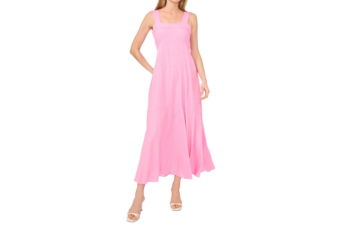 Women's Challis Square-Neck Smocked-Back Sleeveless Maxi Dress Credit: Macys