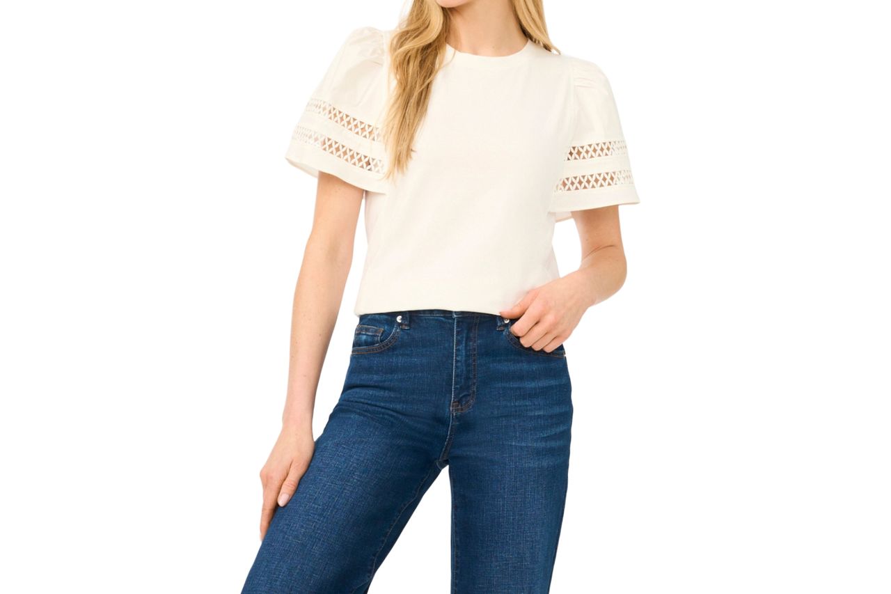 Women's Combo Trim-Sleeve Crew Neck Top Credit: Macys
