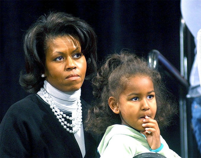 Michelle Obama Holds Sasha In 2007
