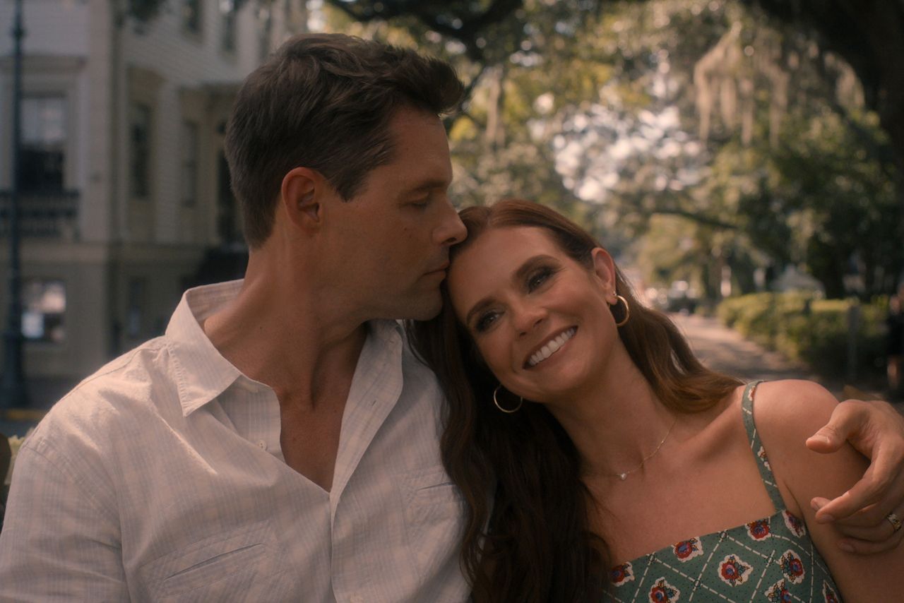 Justin Bruening as Cal Maddox and JoAnna Garcia Swisher as Maddie Townsend in episode 508 of SWEET MAGNOLIAS 'Sweet Magnolias' season 5Credit: Netflix