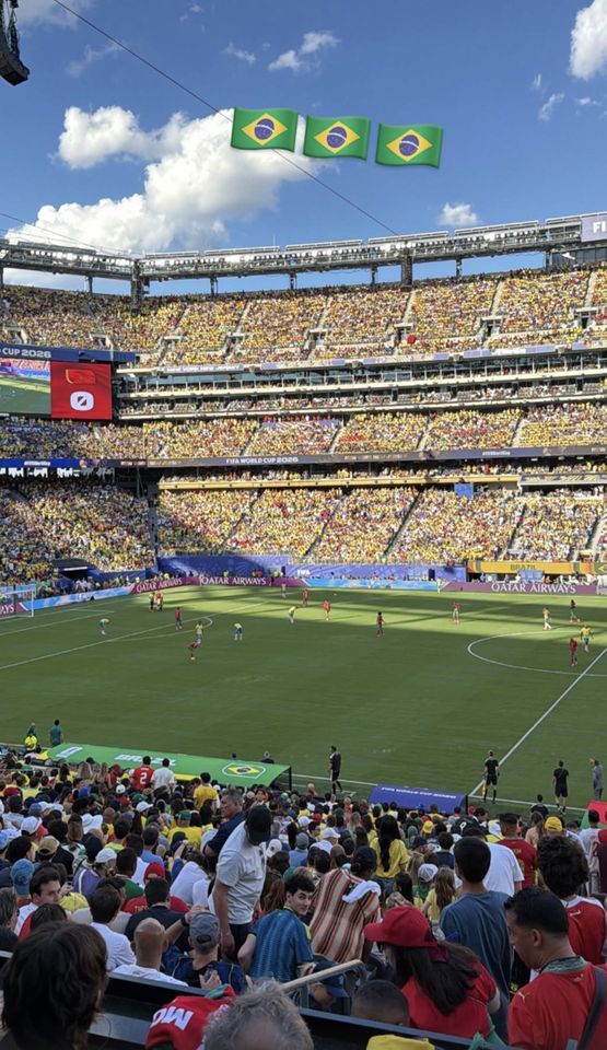 The view from the stands as Tom Brady and daughter Vivian watch Brazil take on Morocco. Tom Brady's Instagram Stories post.Credit: tombrady/Instagram