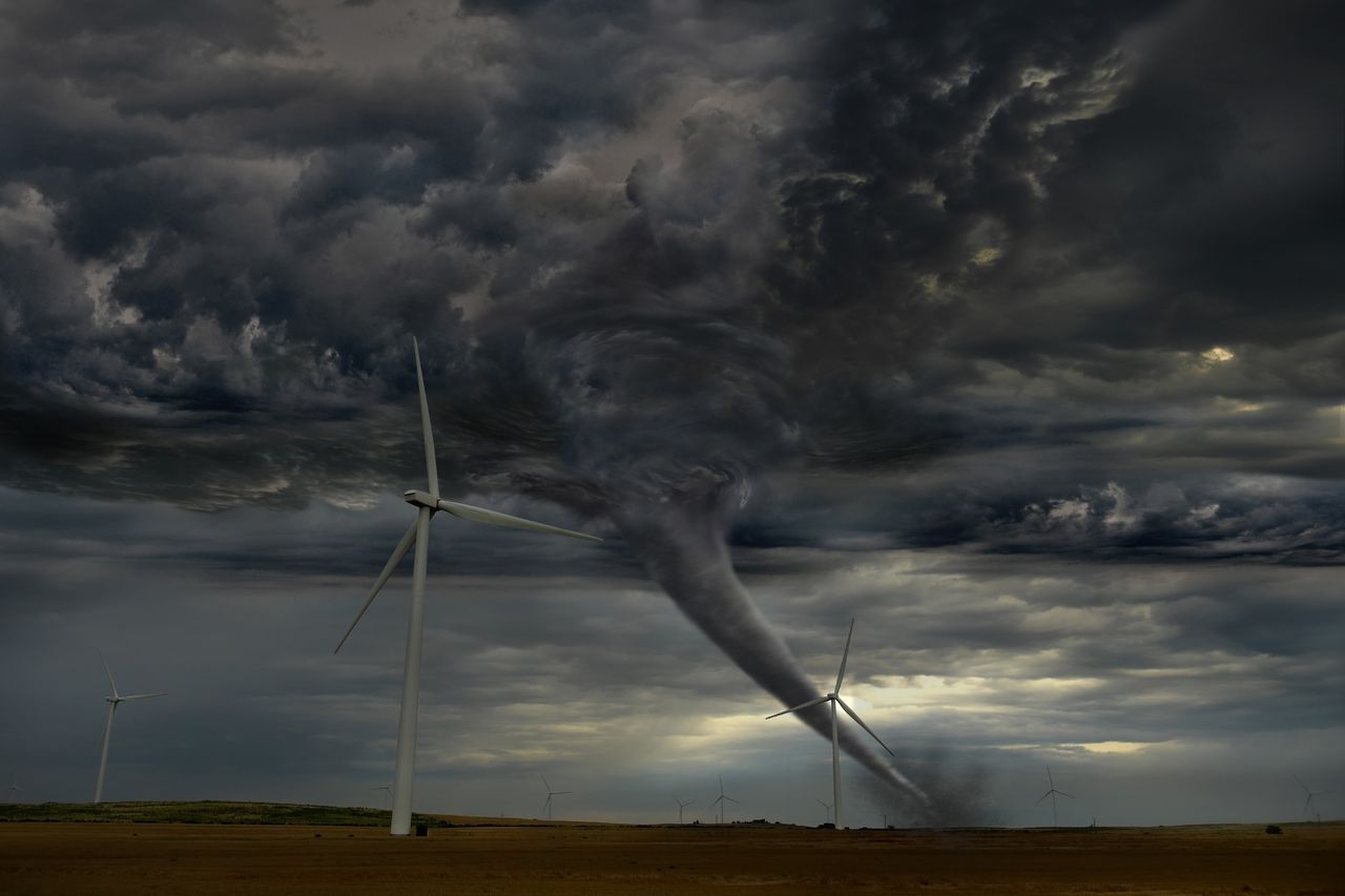 Gigantic tornado touching down on wind farm Tornado.Credit: Getty