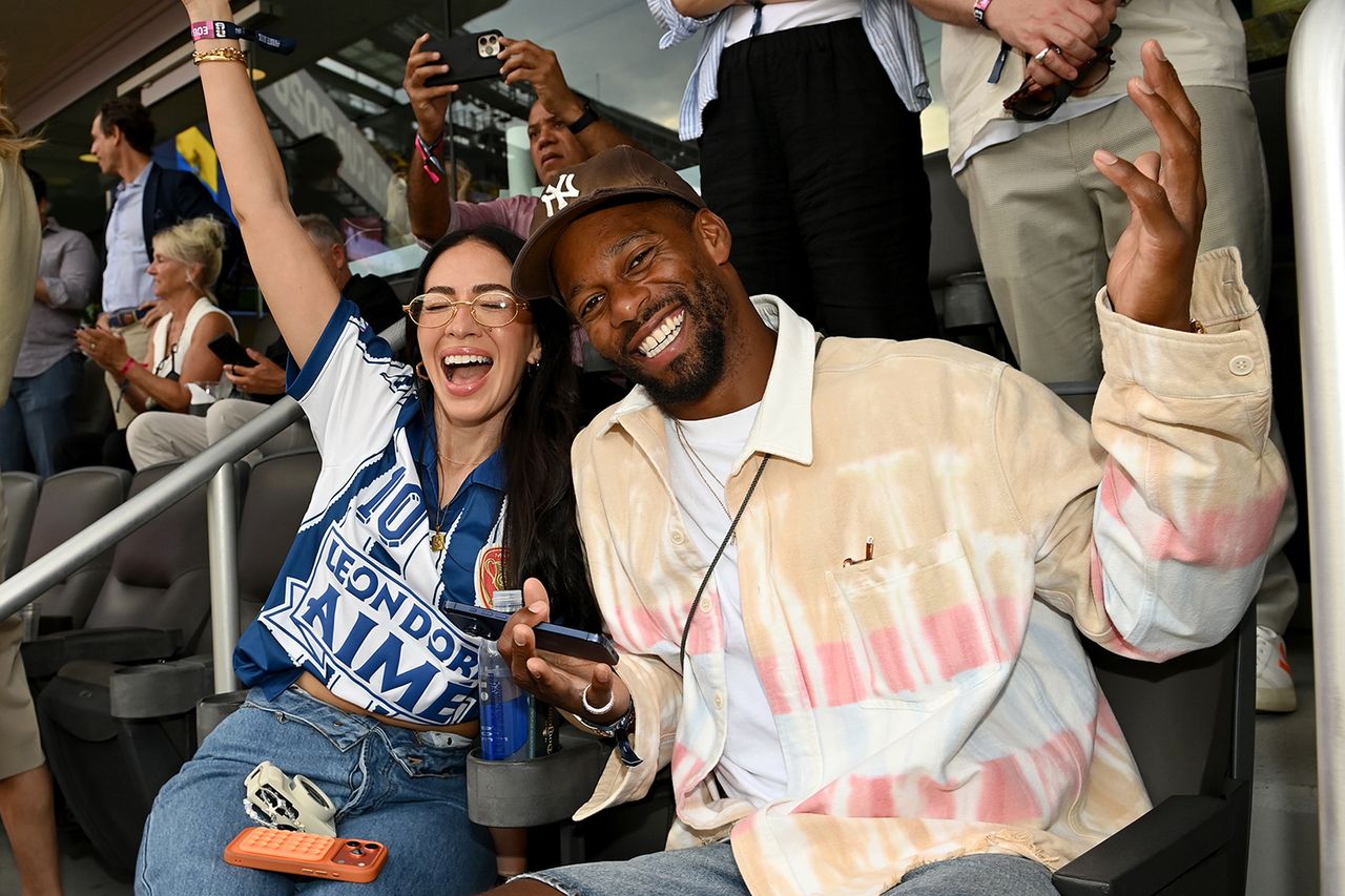 Orange Calderon and Victor Cruz at the New York New Jersey Stadium on June 25, 2026Credit: Bryan Bedder/Getty