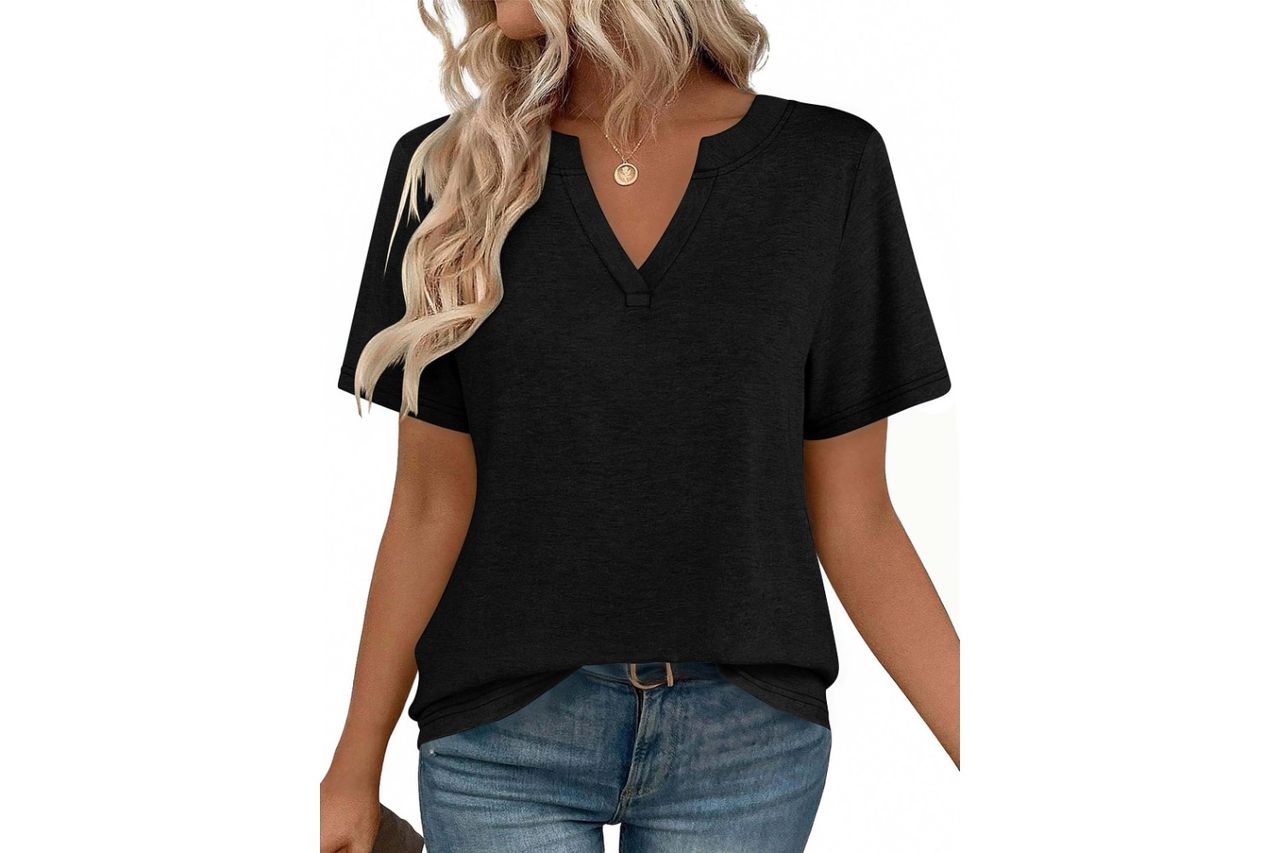 Zeagoo Womens Tops Short Sleeve V Neck Tee Shirts Cute Dressy Casual Credit: Amazon