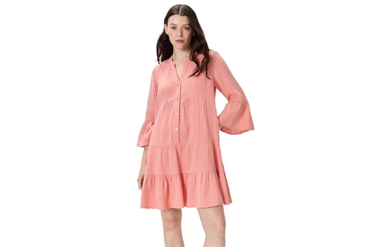 100 organic cotton gauze long sleeve tiered mini dress Credit: Quince