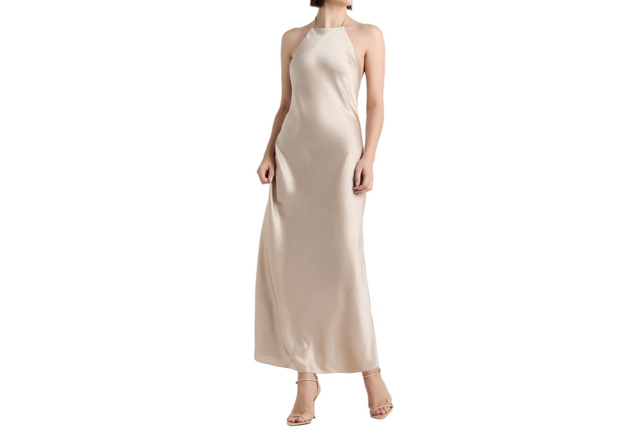 100% Washable Silk Halter Maxi Dress Credit: Quince