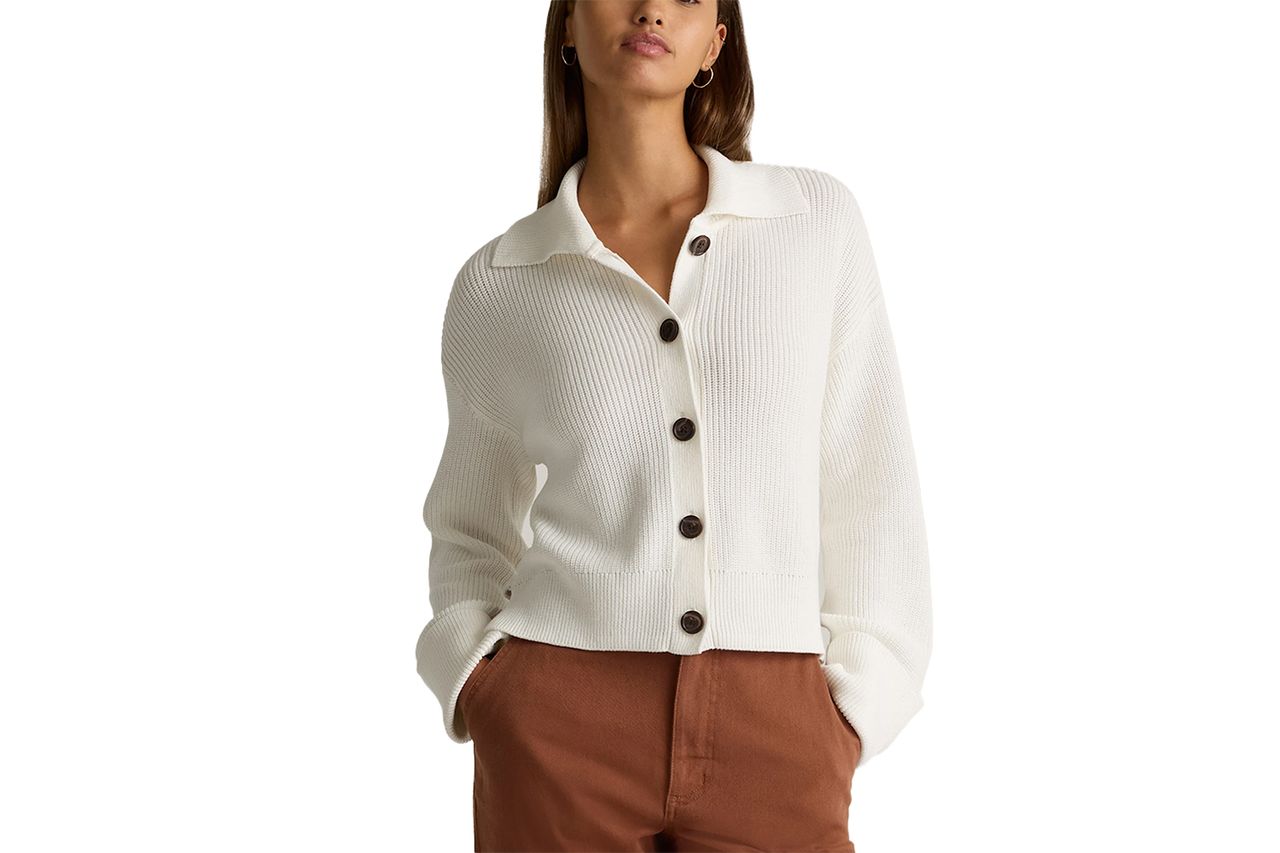 100% Organic Cotton Fisherman Collared Cardigan Credit: Quince