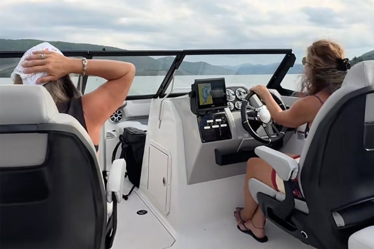 Lara Schwartz’s mother and her childhood best friend on a boat.Credit: Lara Schwartz