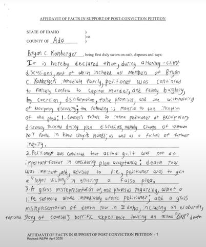 Bryan Kohberger’s petitionCredit: Ada County Court