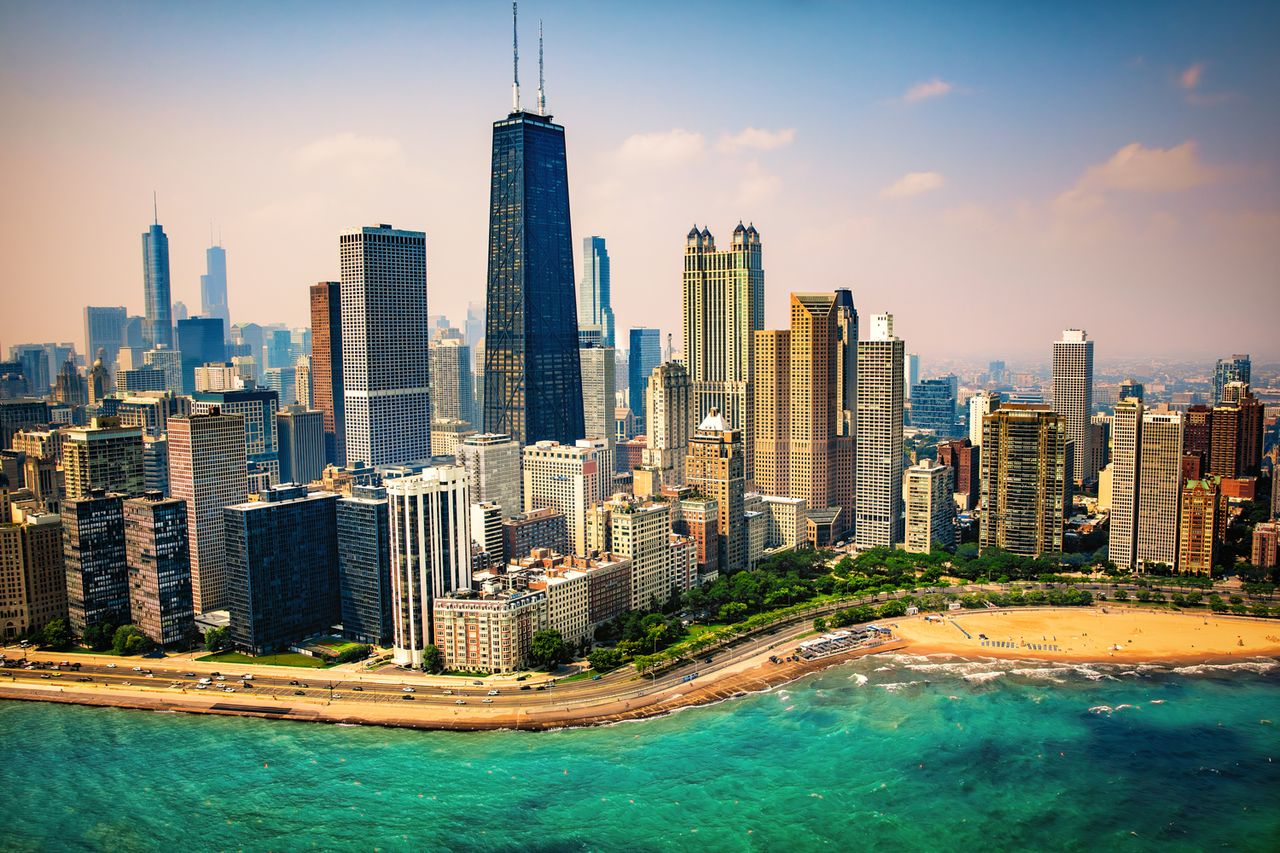 The skyline of the city of Chicago shot via helicopter from about 1000 feet over Lake Michigan. The skyline of ChicagoCredit: Getty