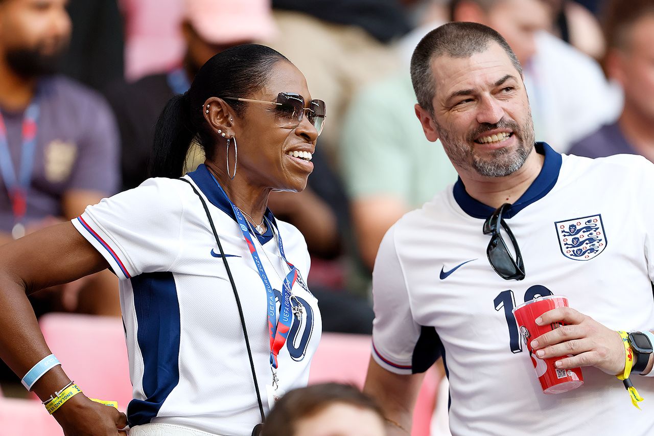 Denise and Mark Bellingham in the stand before the UEFA EURO 2024 group stage match between England and Slovenia at Cologne Stadium on June 25, 2024 in Cologne, Germany.Credit: Richard Sellers/Sportsphoto/Allstar via Getty