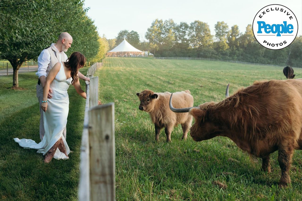 David Godar and Jessica Vosk explore the grounds at June Farms on the first day of the wedding weekendCredit: Laurel Hinton