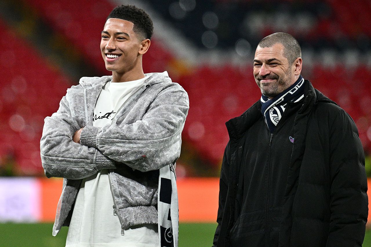 Jobe Bellingham,Denise with his father Mark Bellingham on pitch after the UEFA Champions League 2023/24 final match between Borussia Dortmund v Real Madrid CF at Wembley Stadium on June 1, 2024 in London, England.Credit: Sebastian Frej/MB Media/Getty
