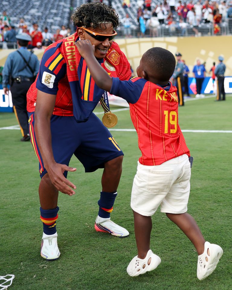 Lamine Yamal #19 of Spain celebrates with his little brother Keyne after the team's victory following the FIFA World Cup 2026 Final match between Spain and Argentina at New York New Jersey Stadium on July 19, 2026 in East Rutherford, New Jersey. Lamine Yamal of Spain celebrates with his brother KeyneCredit: Maja Hitij - FIFA/FIFA via Getty
