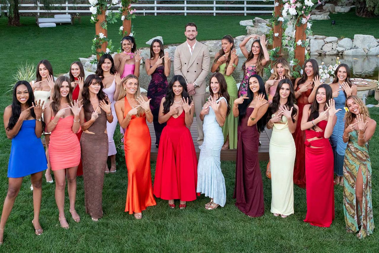 Charlie Hare, Jade Innes, Emily Stone, Samantha Madsen, Juliana Melchor, Sam Kruse, Rickiyah McGrady, Elli Schryver, Dannelle Davidson, Faith Love Gonzalez, Harry Jowsey, Emma Piotrowski, Mya Benway, Abby Easterling, Lauren Hollinger, Maya Hirshman, Shaine Hinson, Debralee Tomberlin, Sammy Gotay, Lindsey Clark, Amber Mozo Harry Jowsey with the 20 women featured in the new reality series ‘Let’s Marry Harry’Credit: Adam Rose/Netflix