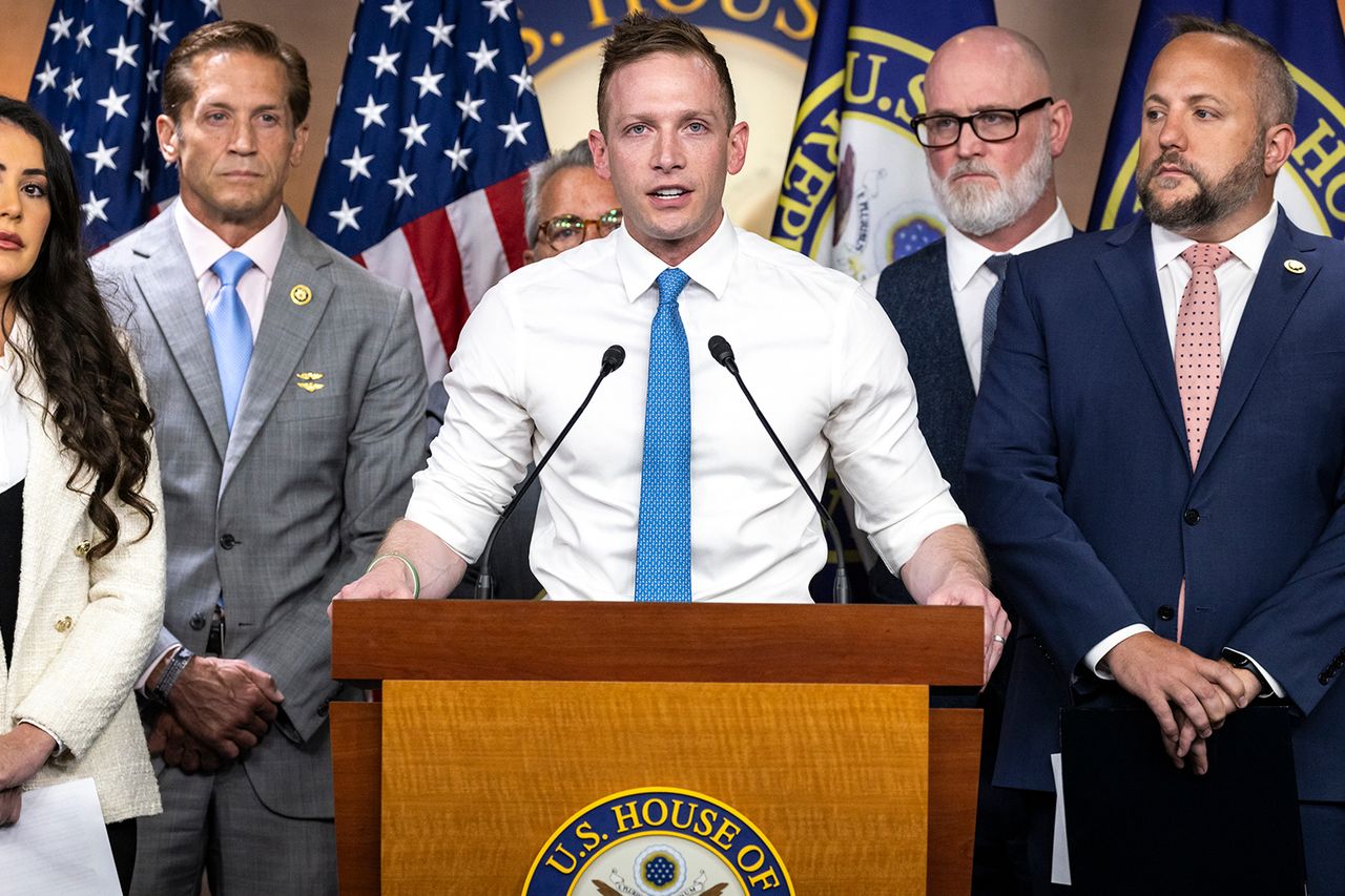 Rep. Max Miller, R-Ohio, speaks during a press conference on Capitol Hill on June 26, 2024.Credit: Samuel Corum/Getty