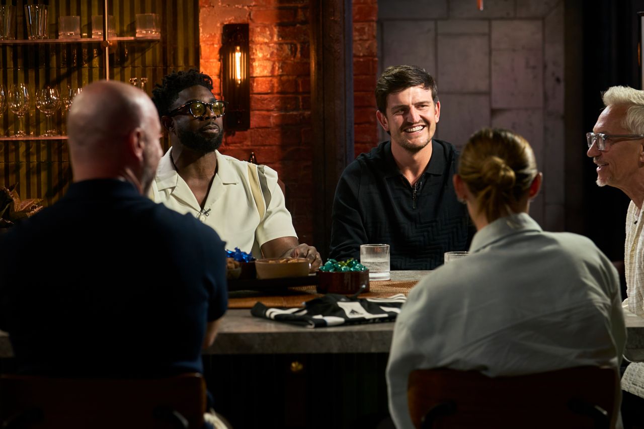 THE REST IS FOOTBALL Micah Richards, Harry Maguire and Gary Lineker on ‘The Rest Is Football’Credit: Clifton Prescod/NETFLIX
