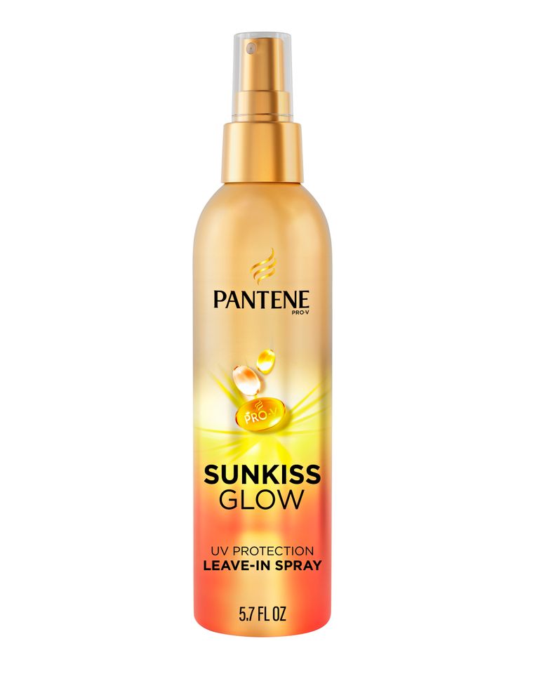 Pantene Sunkiss Glow leavein spray bottle with UV protection label