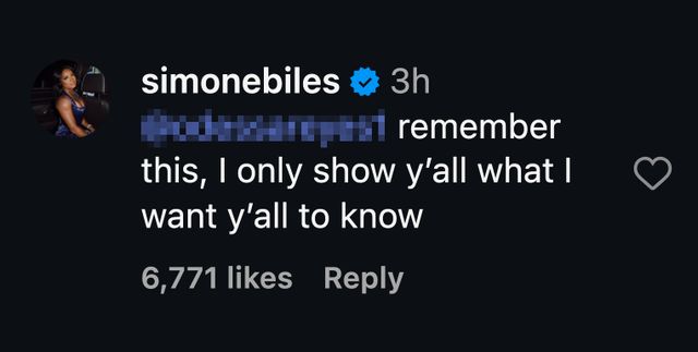 Simone Biles responds to Instagram comment