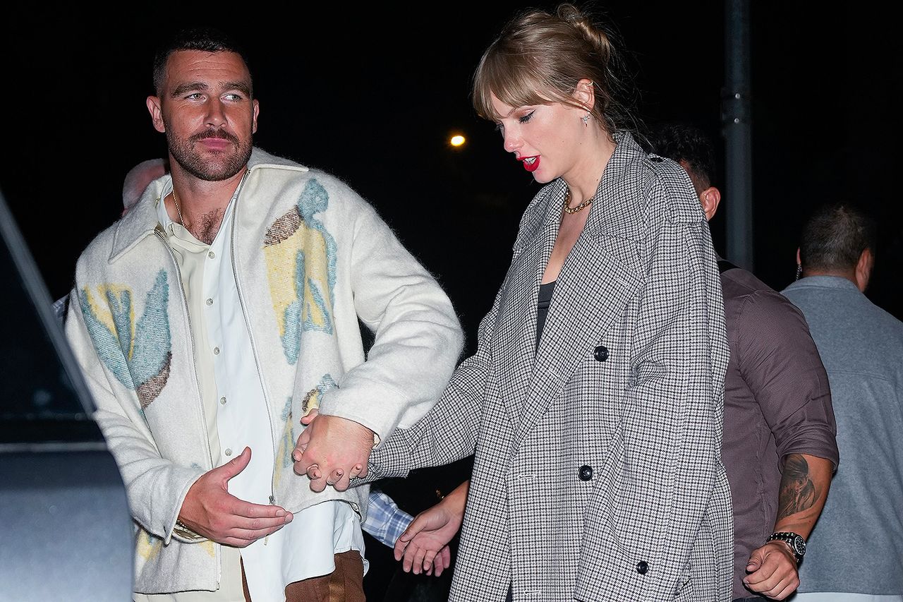 Travis Kelce and Taylor Swift depart the SNL Afterparty Taylor Kelce and Taylor Swift holding hands in N.Y.C. in October 2023Credit: Gotham/GC Images