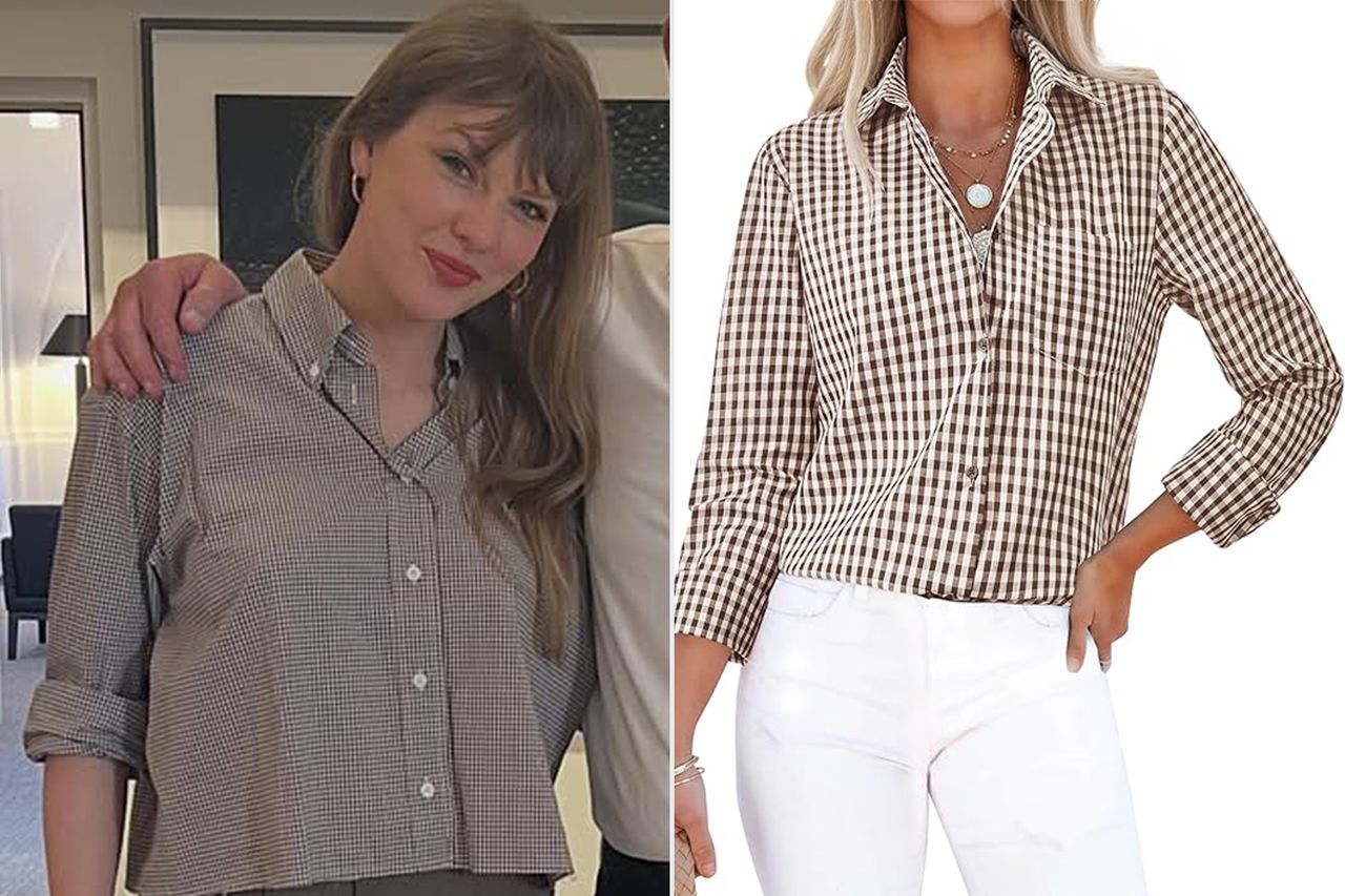 Taylor Swift, siliteelon Plaid Shirts for Women Cotton Gingham Top Button Down Long Sleeve Casual Collared Dress Shirts Work Blouse Credit: Robert Iger/Instagram; Amazon