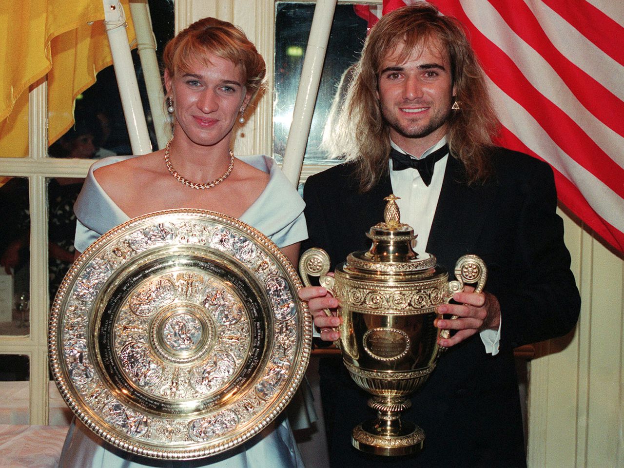 teffi Graf and Andre Agassi with their trophies at the post Wimbledon Dinner teffi Graf and Andre Agassi with their trophies at the post Wimbledon DinnerCredit: David Giles - PA Images/PA Image/Getty
