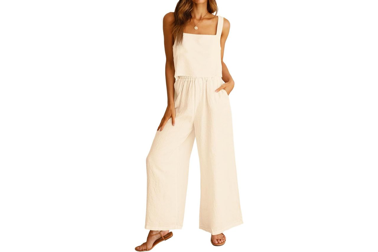 ANRABESS Women's 2 Piece Outfits Linen Pants Jumpsuit Matching Lounge Set Casual Summer Beach Vacation Trendy Clothes Credit: Amazon