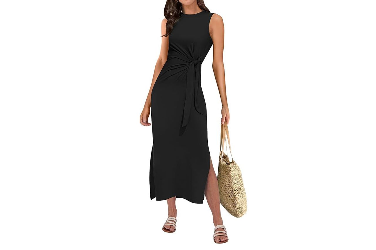 ANRABESS Womens Summer Casual Sleeveless T Shirt Midi Dress Slim Fit Tie Waist Split Tank Long Dresses 2026 Vacation Sundress Credit: Amazon