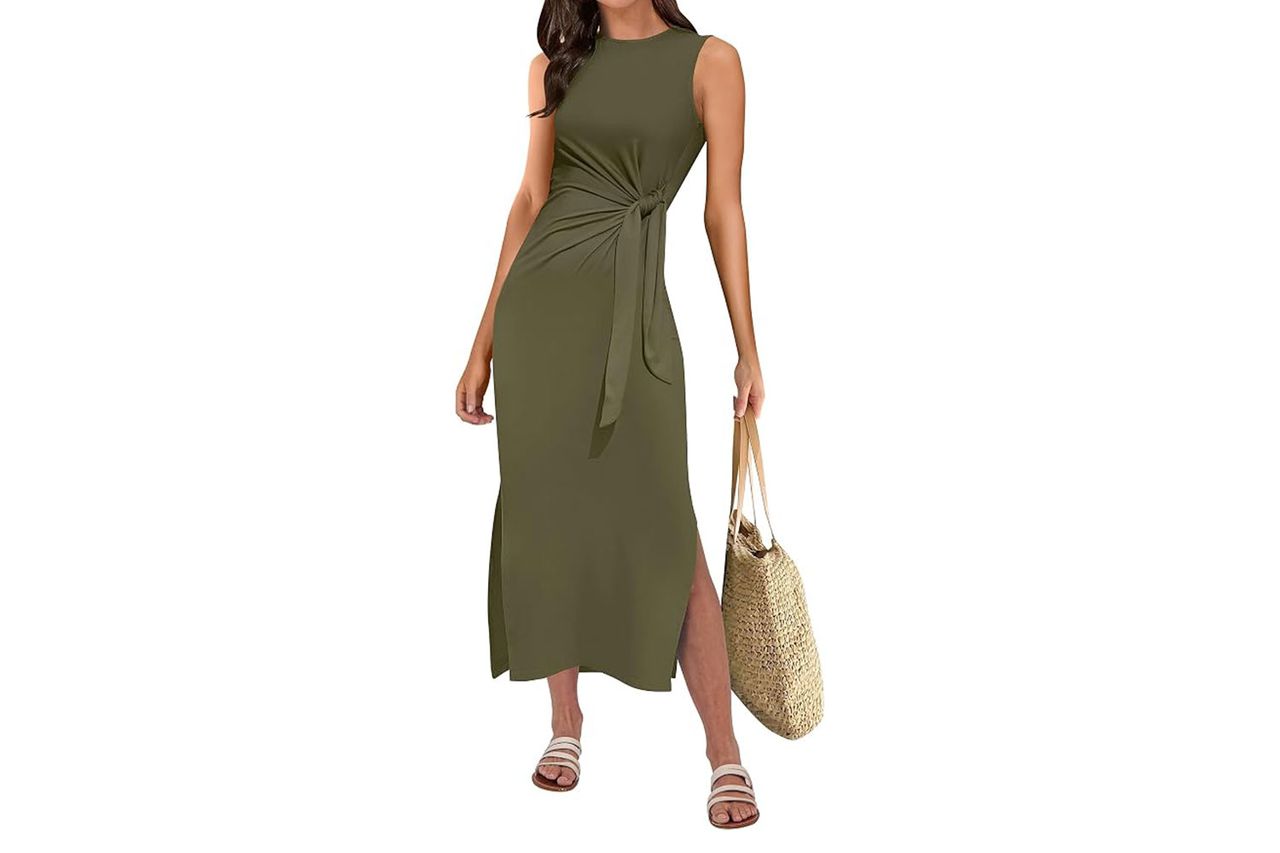 ANRABESS Womens Summer Casual Sleeveless T Shirt Midi Dress Slim Fit Tie Waist Split Tank Long Dresses 2026 Vacation Sundress Credit: Amazon