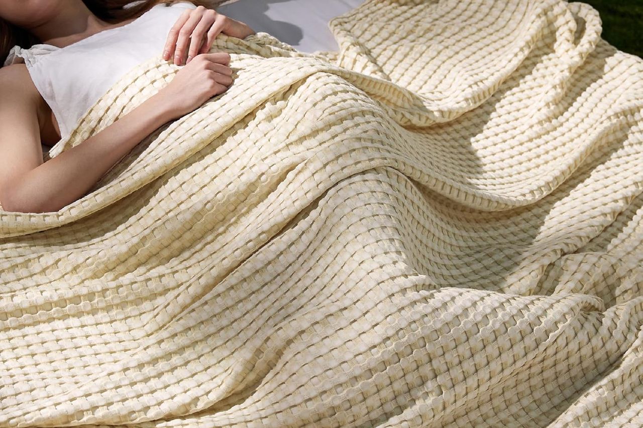Bedsure Cooling Cotton Waffle Queen Size Blanket - Lightweight Breathable Blanket Credit: Amazon