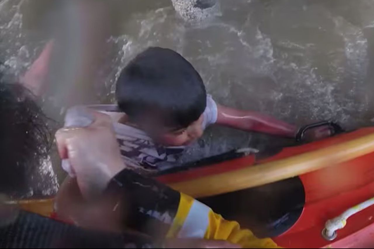 Subby, 10, is rescued after getting trapped underneath a pier in Blackpool, U.K.Credit: RNLI