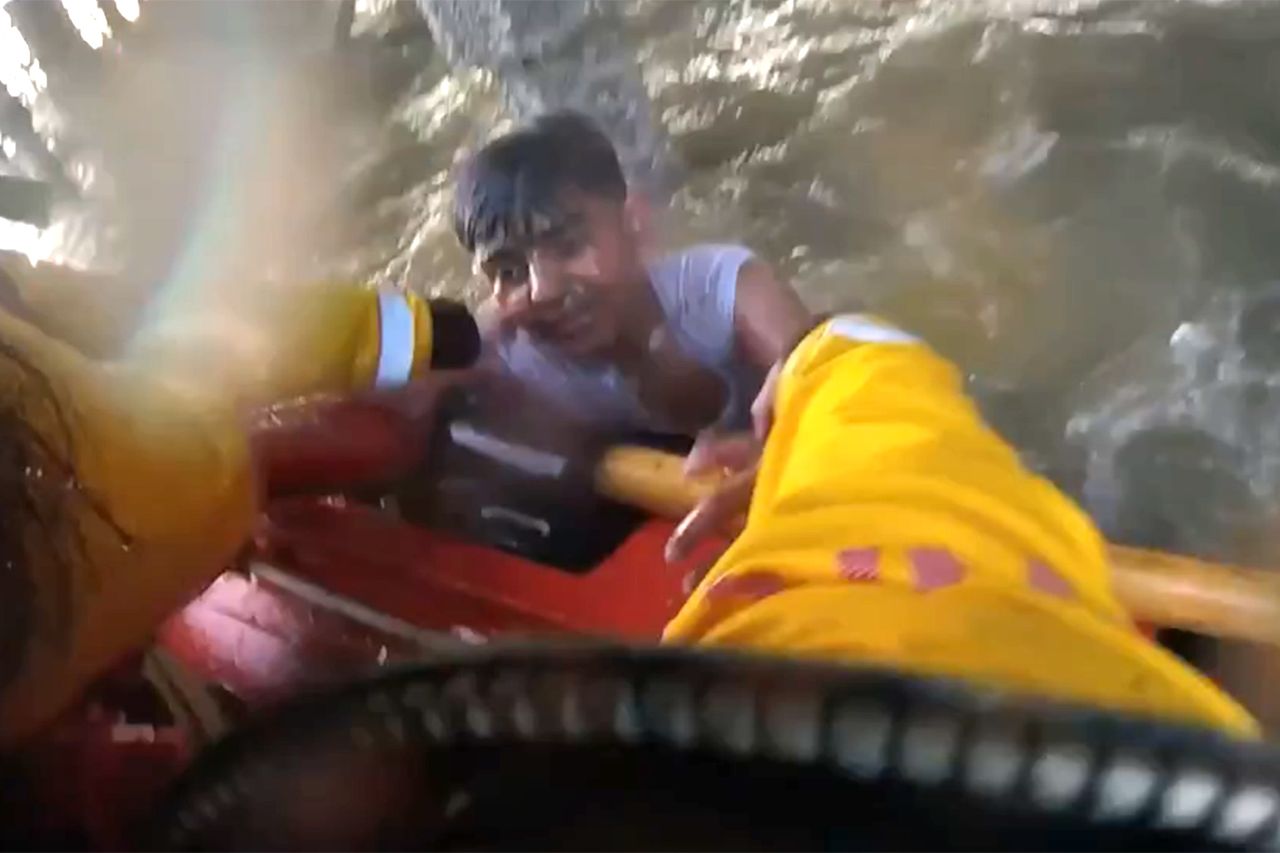 Subby, 10, is rescued after getting trapped underneath a pier in Blackpool, U.K.Credit: RNLI