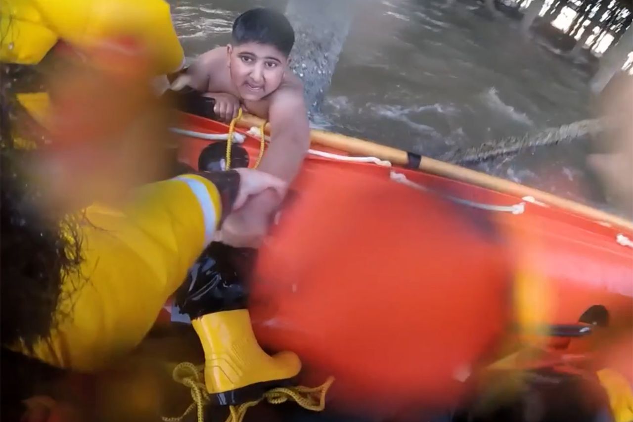 Kizza, 12, is rescued after getting trapped underneath a pier in Blackpool, U.K.Credit: RNLI