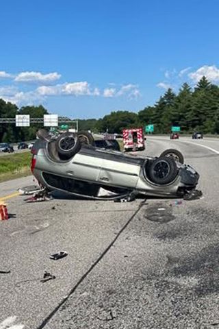 Driver May Have Been Distracted by Dog Before Getting Thrown Through Sunroof in Crash Photo of rollover crashCredit: New Hampshire State Police/Facebook