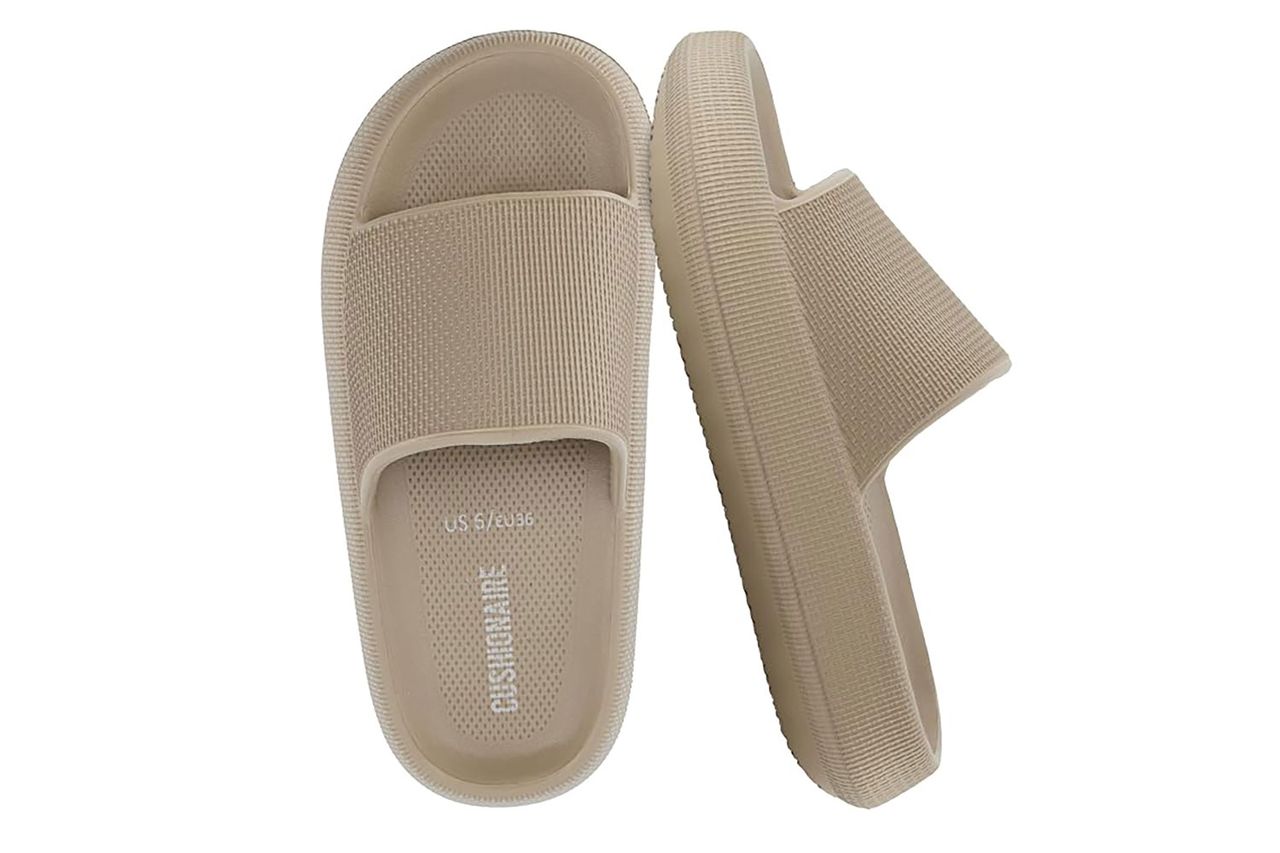CUSHIONAIRE Feather EVA Slides for Women – Comfortable Slip On Womens Slippers, Indoor Outdoor Credit: Amazon