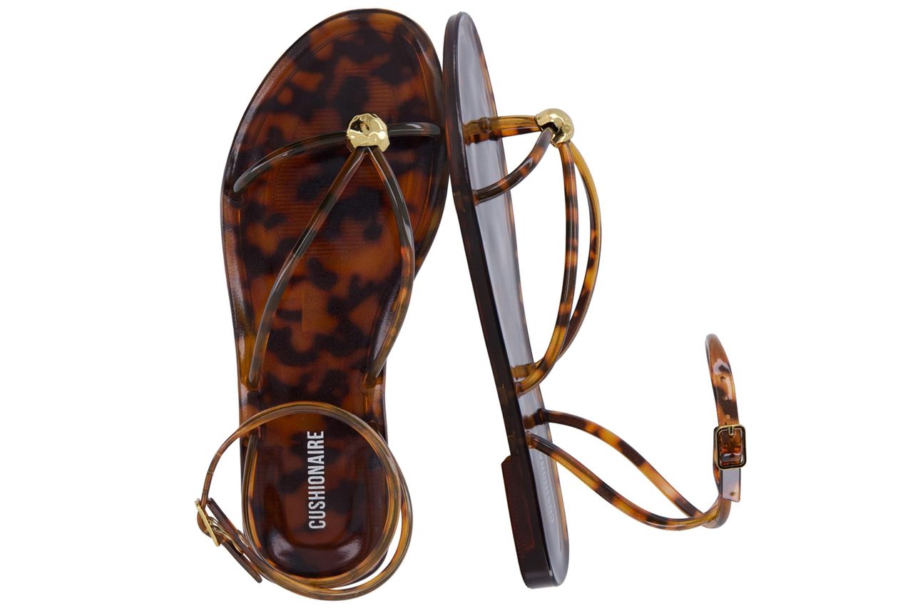 CUSHIONAIRE Vita Jelly Sandals for Women, Casual Lightweight Womens Strappy Sandals with Adjustable Buckle Strap and Gold Hardware Accent Credit: Amazon