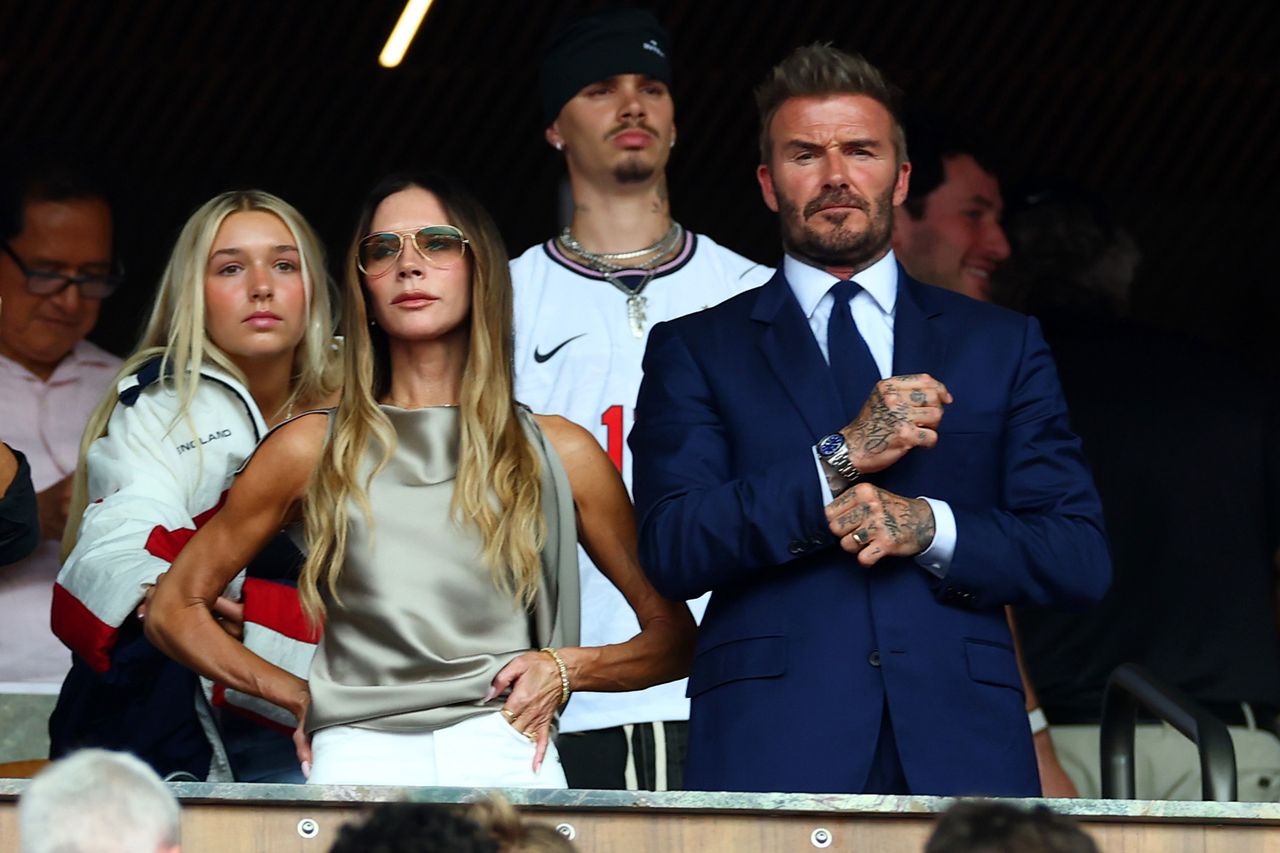 Harper Beckham, Victoria Beckham, Romeo Beckham and David Beckham at Miami Stadium on July 11, 2026Credit: Chris Brunskill/Fantasista/Getty