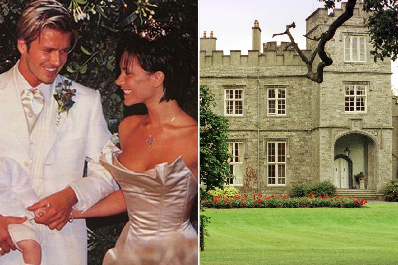 David and Victoria Beckham during their wedding in 1999; Luttrellstown Castle.Credit: Victoria Beckham Instagram; Chris Bacon - PA Images/PA Images/Getty