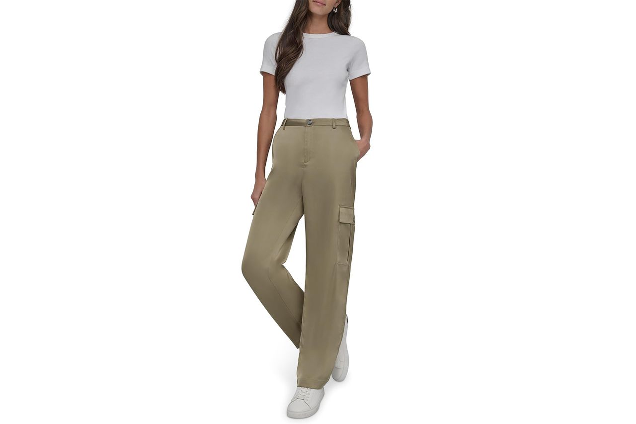 DKNY High Rise Heavy Satin Straight Leg Cargo Credit: Amazon