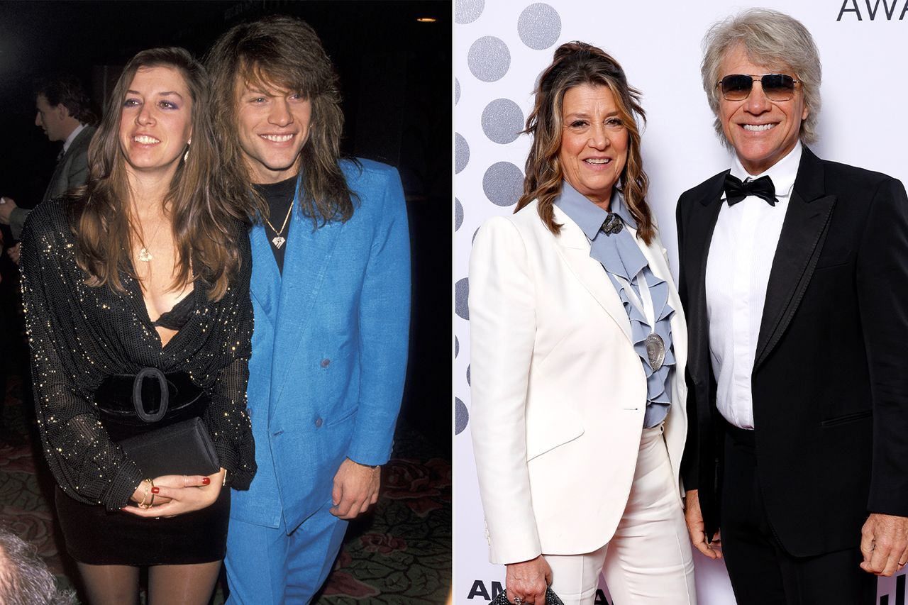 Dorothea Hurley and Jon Bon Jovi on November 15, 1990; Dorothea Bongiovi and Jon Bon Jovi on June 15, 2026 in Chicago, Illinois.Credit: Ron Galella/Ron Galella Collection via Getty; Jeff Schear/Getty
