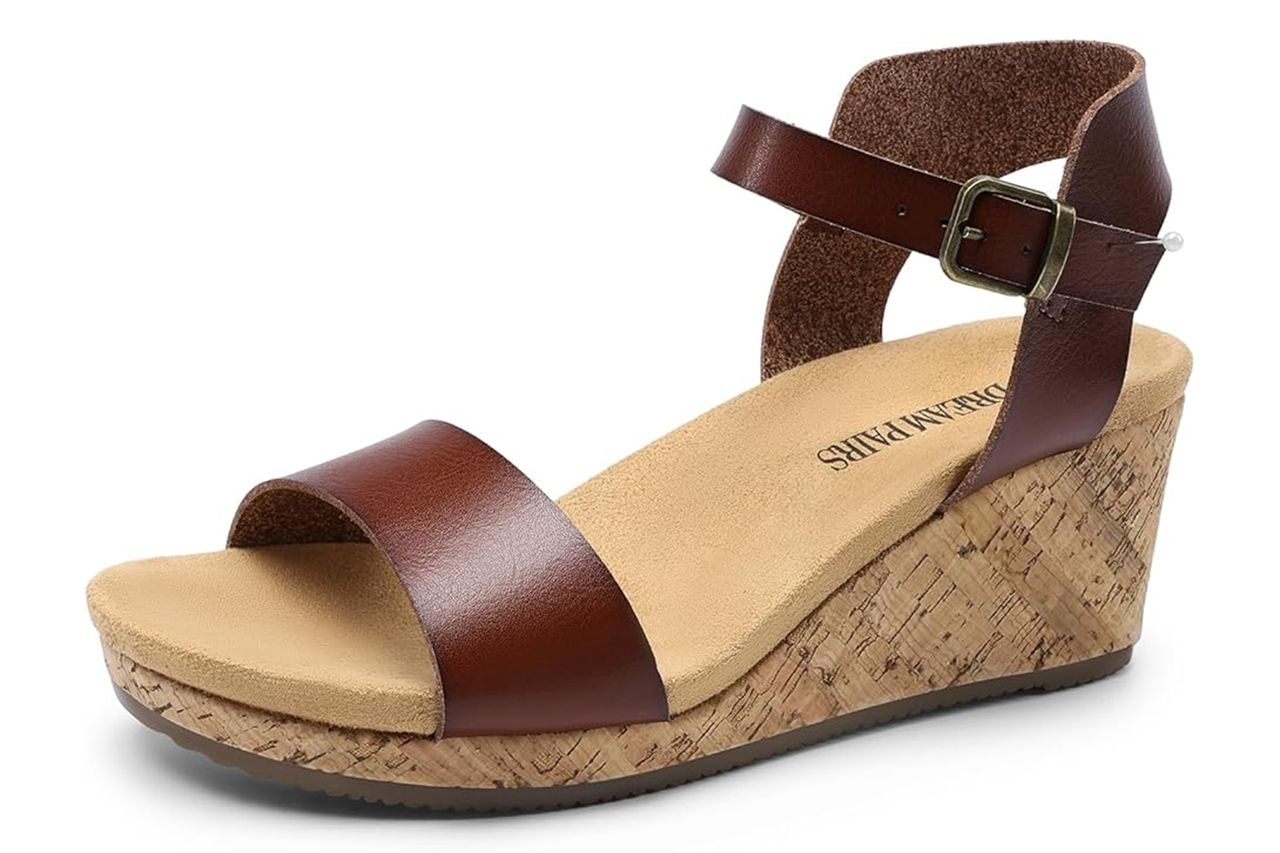 Amazon DREAM PAIRS Women's Open Toe Buckle Ankle Strap Platform Wedge Sandals Credit: Amazon