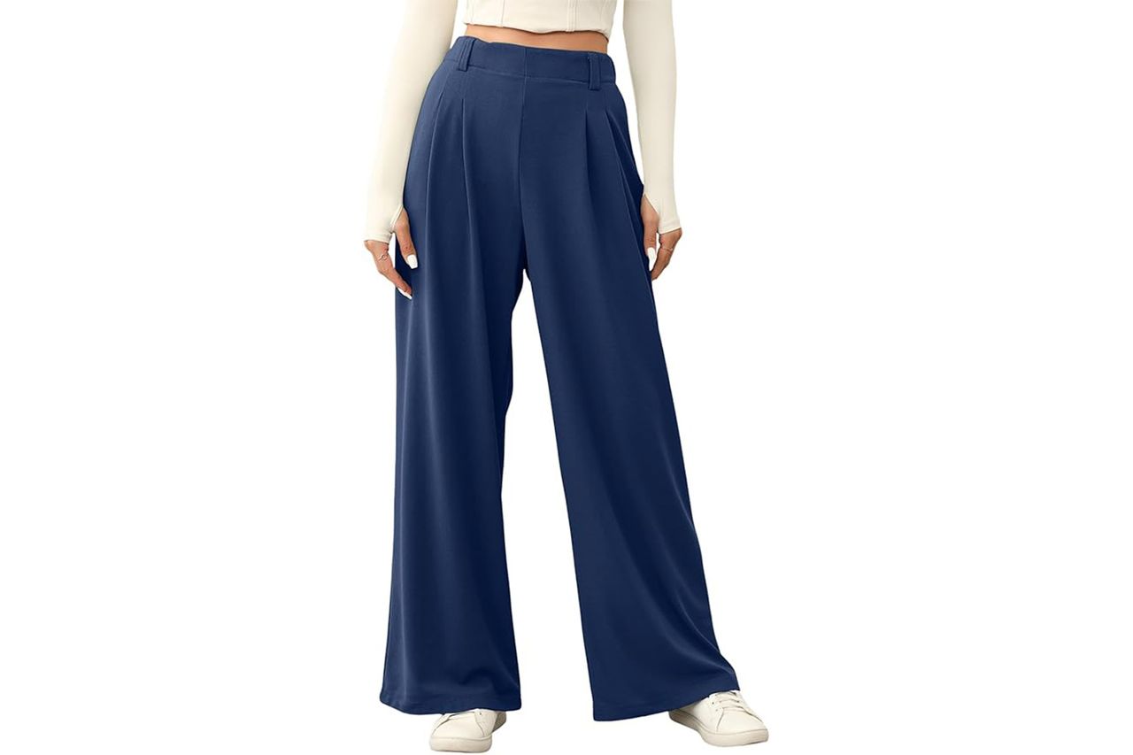 EVALESS Women's Wide Leg Pants Elastic High Waisted Waffle Knit Casual Palazzo Pants Credit: Amazon